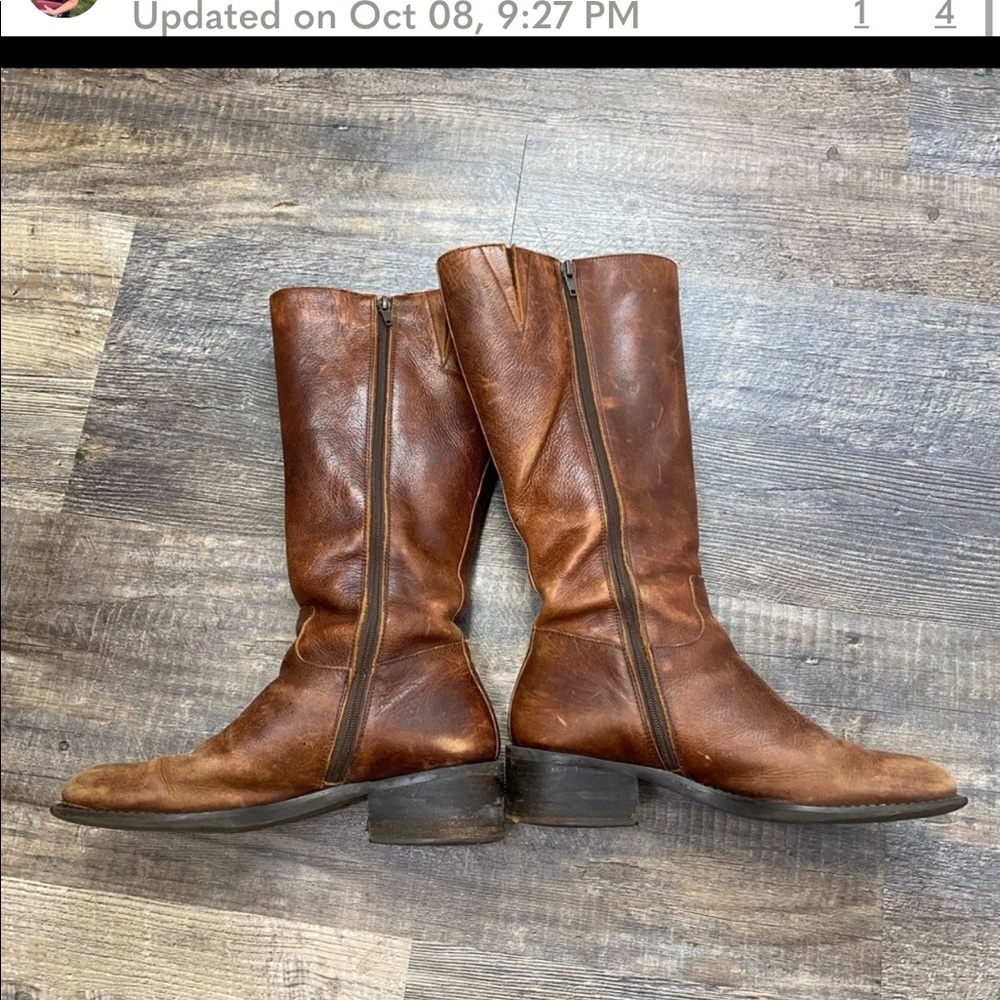 Brown Leather Boots With Burnished Toe Size 8.5